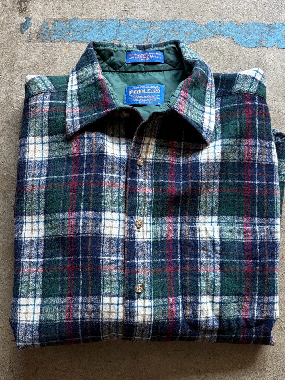 Vintage Pendleton Men's Long Sleeve Green Plaid Shirt Virgin Wool